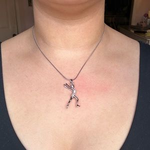 Silver necklace with ballerina/ice skater rhinestone coquette pendant